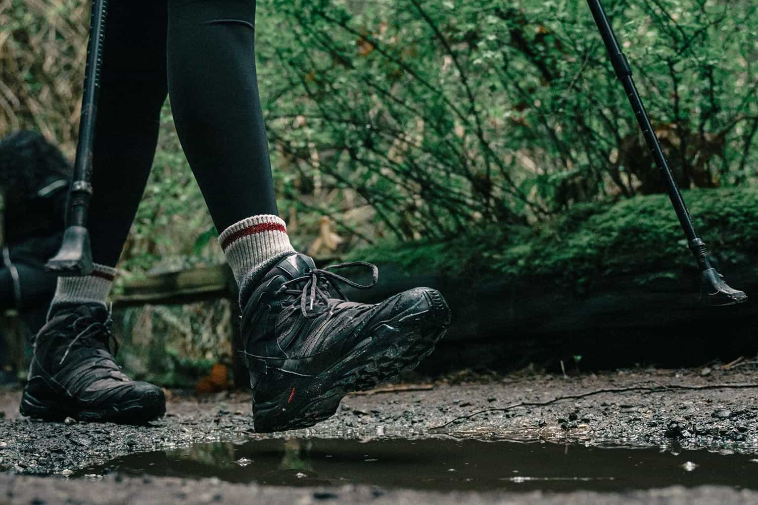 Person hiking in stylish shoes