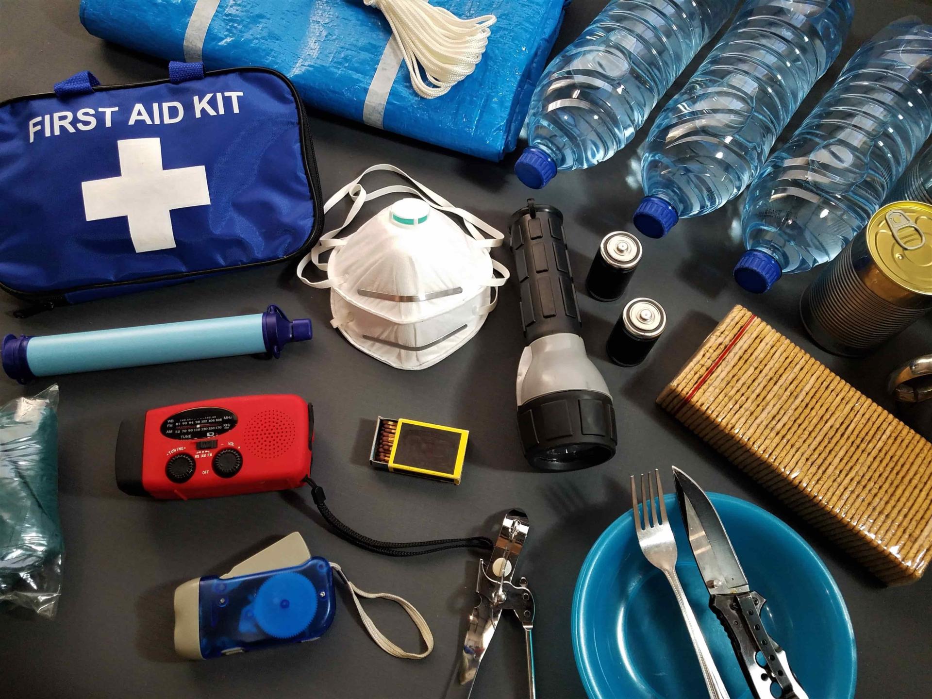 emergency supplies and first aid kit